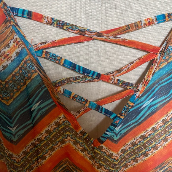 Pretty spaghetti strap orange and teal dress. . Size medium - Picture 4 of 6